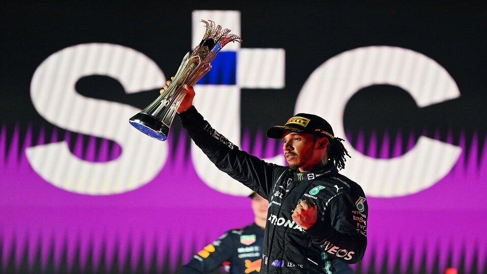 Lewis Hamilton celebrates winning the Saudi Arabian Grand Prix